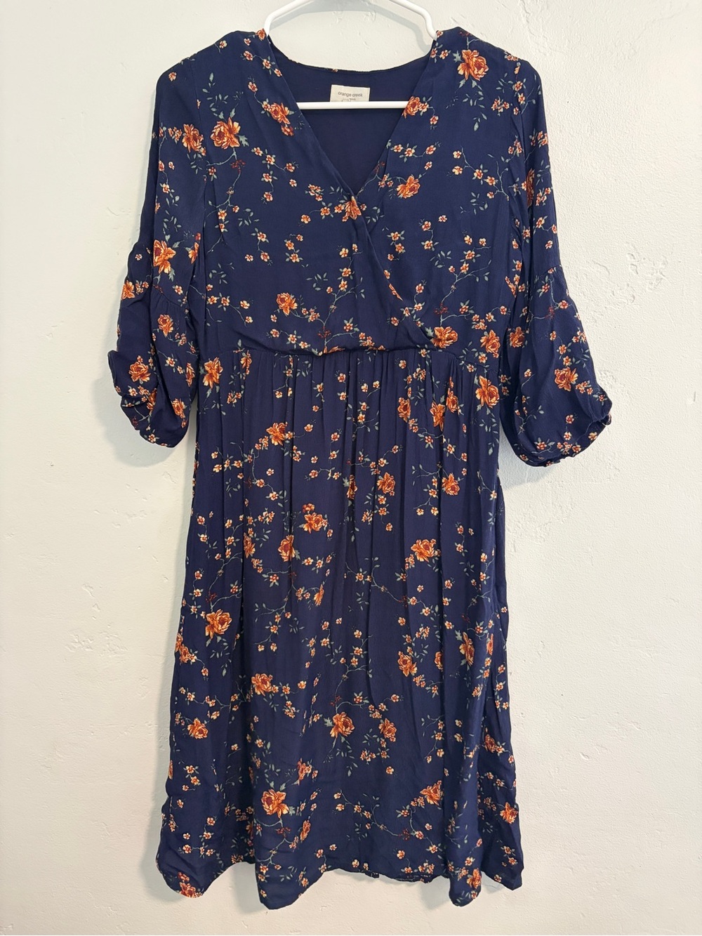 orange creek Navy Midi Dress with Orange Floral Print